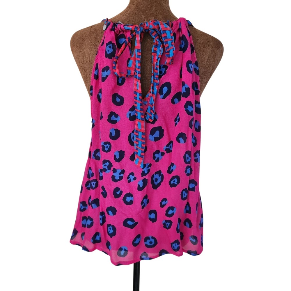 Anthropologie Conditions Apply Animal Print Tank Top Tie Back Pink Leopord M - Picture 3 of 9